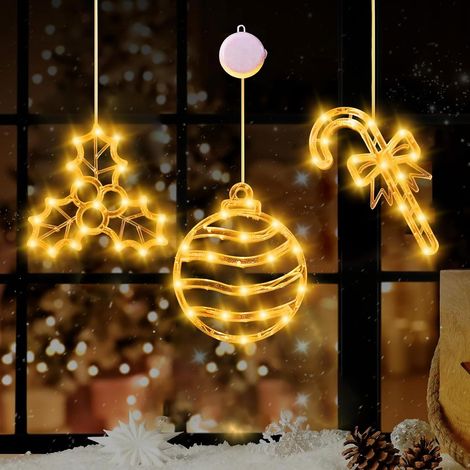 Lumière de Fenêtre à Ventouse LED,3 Pièces Lumières de Ventouse de Noël,Lumières de Fenêtre de Noël,Deco Vitre de Noels,pour Intérieur, Fête, Mariage (1/5)