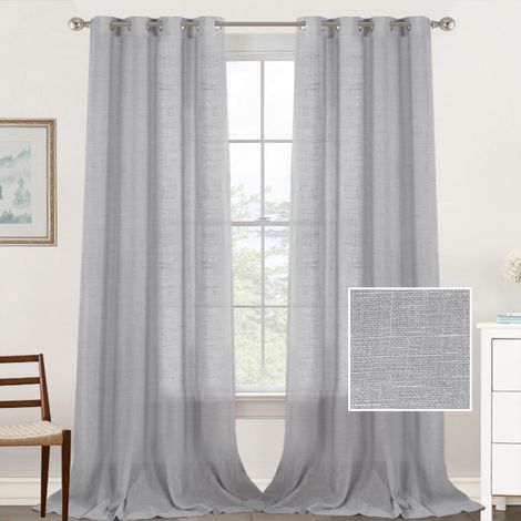 Lot de 2 rideaux naturels à œillets, rideau de fenêtre salon/chambre effet lin 132x160 cm (1/5)