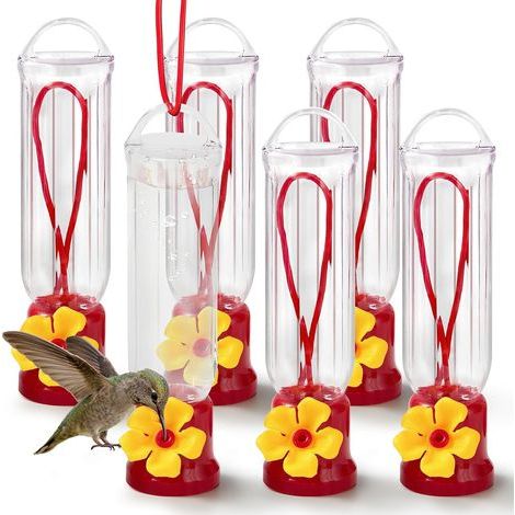 6er-Set Mini-Kolibri-Futterhäuschen mit Ständer – transparentes Futterhäuschen für den Außenbereich – geeignet für Hof, Rasen und Garten – leicht zu reinigen (1/5)