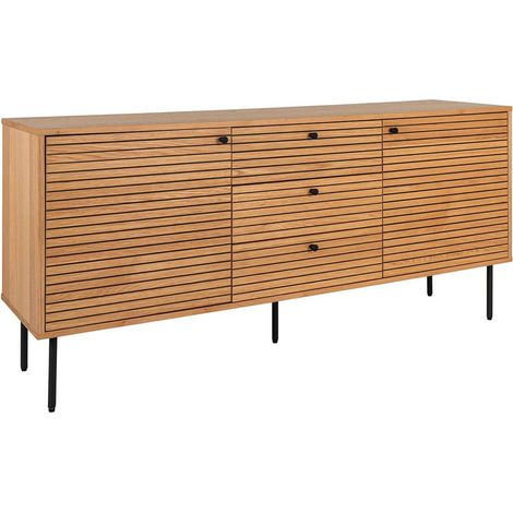 LOWAN - Buffet 3 Tiroirs 2 Portes Effet Tasseaux Teinté Chêne Clair (1/5)