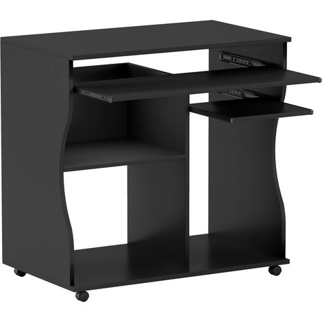 Bureau gamer noir 80x48x75cm avec roulettes, tablette coulissante, support clavier réglable et rangement intégré pour setup PC (1/5)