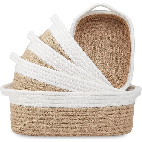 Cestas de almacenamiento tejidas, cestas de almacenamiento de baño, cestas de cuerda de algodón, cestas pequeñas, adecuadas para estantes, armarios, ropa, juguetes, cajas de almacenamiento para bebés