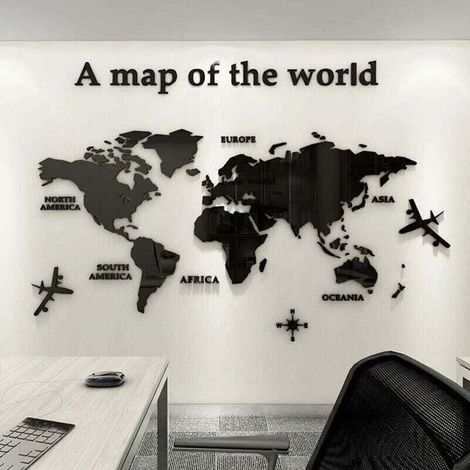 Carte Du Monde Autocollant Mural Acrylique 80 x 40 cm - Décoration Murale 3D - Pour Salon Chambre Bureau - 1 Pièce (1/4)