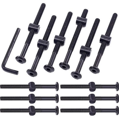 Pack of 25 black M6 x 80 mm screws for cribs, hexagonal head, barrel bolts and nuts with 1 Allen key, perfect for furniture, cribs, screws (M6 x 80 mm) (1/5)