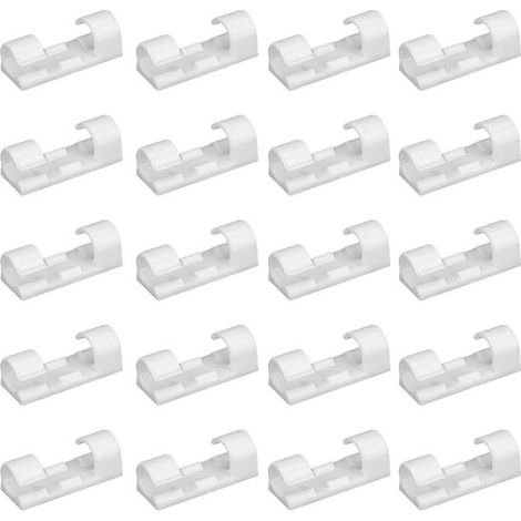 Clips organizadores de cables，Soportes para la gestión de cables，Organización de escritorio en el hogar，3 x 1,1 x 0,7 cm，Blanco (1/5)