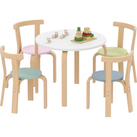 Ensemble table chaise enfants 5 pièces bois massif clair multicolore (1/5)