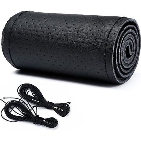 Couvre Volant de Voiture Universelle en Peau de Vache - BININBOX - Noir - 37-39CM (1/4)