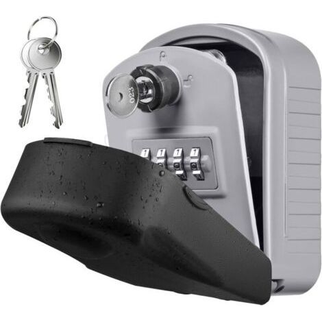 Boîte à Clé Sécurisée [Nouvelle Génération] Grand Coffre a Clef Exterieur avec 4 Code & Clés d'urgence étanche  (Argent) (1/5)