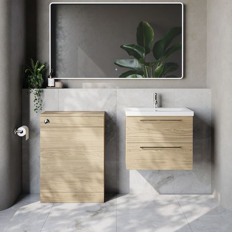 Napoli 390 Cento Light Oak 1200mm Wall Mounted 2 Drawer Vanity Unit and Toilet Suite with Glide Basin - 1200mm - Chrome 320mm HandleWithout Kingston Toilet Pan