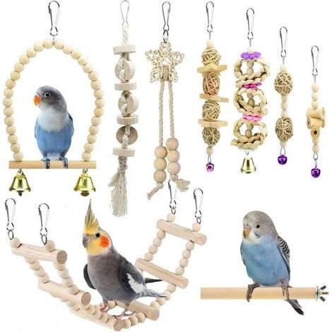 Bird Toys Budgie Toys Bird Cage Accessories Parrot Chew Swing Hanging Perch Hammock Climbing Ladder for Budgerigar, Parakeet (1/5)