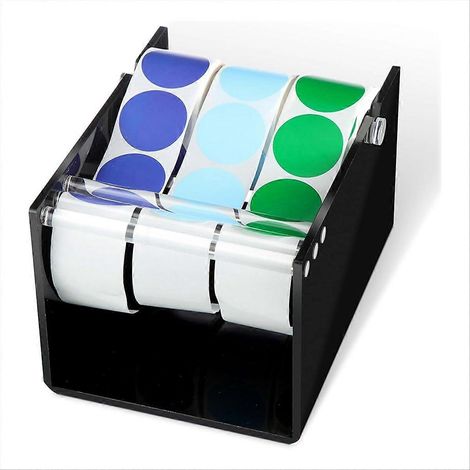 Distributeur d'étiquettes à 3 disques pour rouleaux d'étiquettes autocollantes, porte-étiquettes réglable en acrylique, distributeur d'étiquettes noir (1/5)