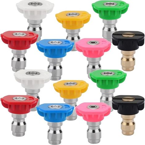 Lot de 14 Embouts de Buse de Pulvérisation pour Laveuse à Pression, 1/4 Buses à Connexion Rapide Sont Principalement Utilisées pour le Nettoyage de Voiture et le Jardinage (1/5)