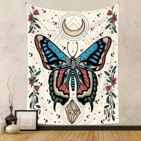 Wandteppich-Hintergrundstoff, Dekostoff, Boho-Wandteppich, Schmetterlings-Wandteppich 130 x 150 cm