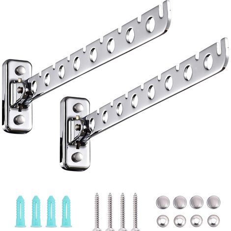 Lot de 2 Étendoirs Muraux Rabattables en Acier Inoxydable - Accroche Murale pour Vêtements, Linge - Idéal Chambre, Salon, Balcon (Sliver 8 Trous) (1/4)