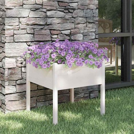 Jardinière - Balconnière à fleurs Blanc 70x70x70 cm Bois de pin massif BV359620 - BonneVie (1/5)