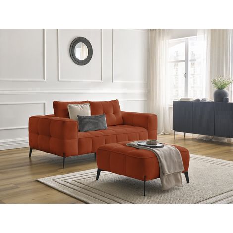 BOBOCHIC - Canapé droit fixe 2 places ANIS tissu texturé avec pouf Orange (1/5)