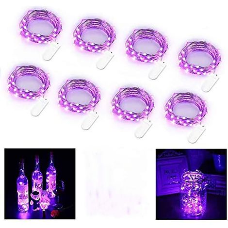Lot de 8 Guirlande Lumineuse à Piles (Inclus) 3M 30 LED Micro Guirlande en Fil Cuivre Violet pour la Décoration de Halloween (1/5)