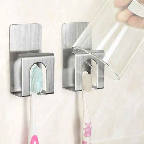 Lntyq 2 pièces Porte Brosse à Dents Mural, Support Brosse a Dent Electrique en Acier Inoxydable 304, Porte Brosse à Dents Electrique, pour Salle de Bain, Multi Fonctions Rangement pour Dentifrice, Ras