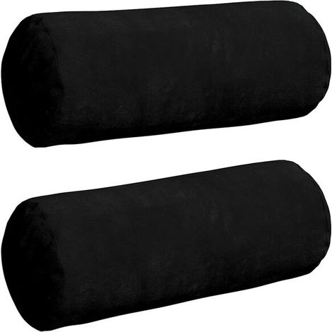 Coussins décoratifs, 2 pièces, noirs, 15 cm de diamètre x 40 cm de hauteur, tissu microfibre. (1/5)