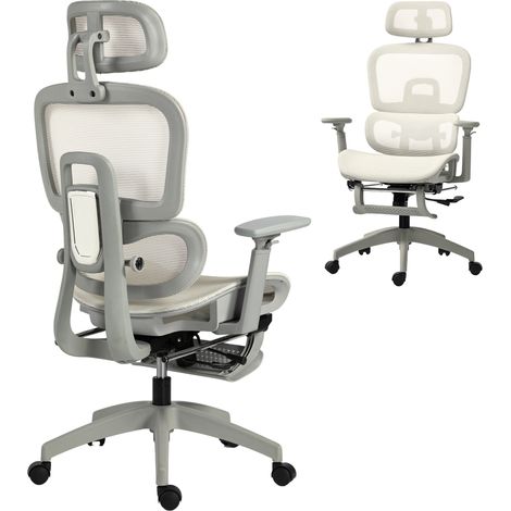 Fauteuil de bureau maille beige inclinable, accoudoirs 3D, appui-tête réglable, confort ergonomique bureau télétravail (1/5)