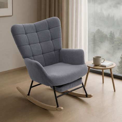 Mecedora 91x61x88 cm con reposapiés, respaldo alto y asiento acolchado, borreguito gris DESVIAE (1/5)
