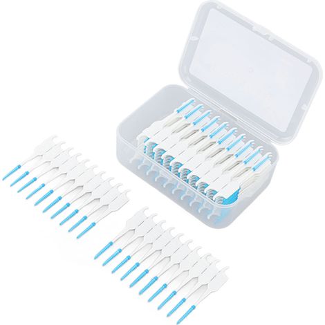 Brosse interdentaire jetable à tête souple en silicone, avec étui, pour l'hygiène bucco-dentaire (200 pièces, bleu). (1/5)