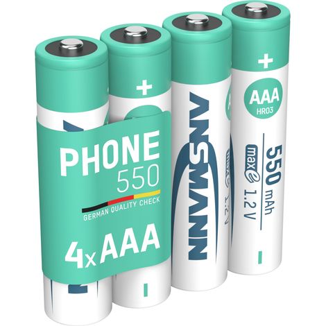 ANSMANN Telefon Akku AAA, 4 Stück, 550mAh 1,2V, DECT