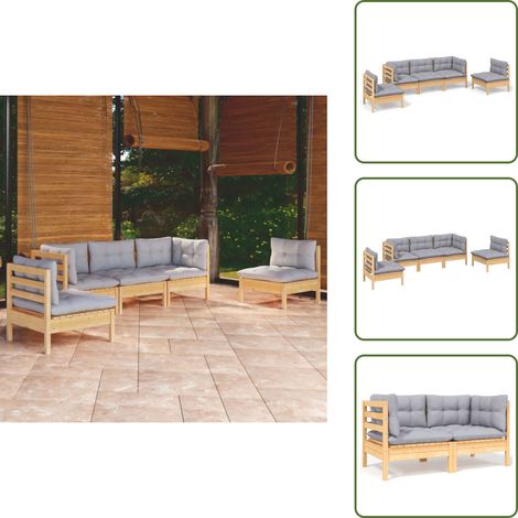 Cojines - vidaXL Juego de muebles de jardín 5 pzas y cojines madera maciza pino - Madera maciza
