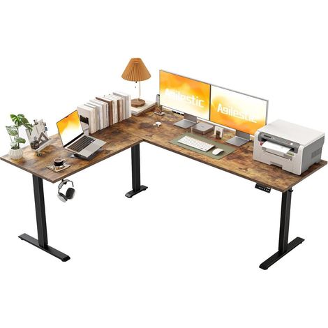 Höhenverstellbarer L-förmiger Schreibtisch 190 x 155 cm Elektrisch Braun (1/5)