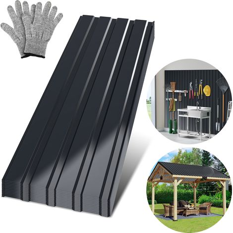 TolleTour Panneaux de couverture en acier galvanisé, lot de 12, 129 x 46 cm, 0,25 mm, anthracite, pour toit de cabanon et entrepôt (1/5)