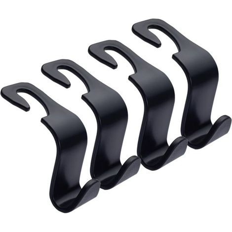 Pacchetto da 4 ganci per poggiatesta del sedile posteriore dell'auto per portafogli, borse della spesa, borsette (nero) (1/5)