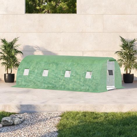 Serre tunnel en acier vert 6 x 3 x 2 m avec 8 fenêtres (1/5)