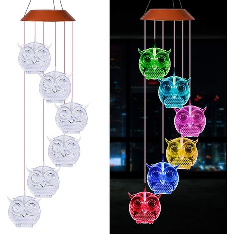 Lampe solaire hibou étanche, mobile hibou à LED solaire aux couleurs changeantes, clochette romantique, décoration de jardin nocturne