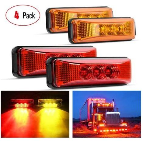 Feux de gabarit latéraux avant et arrière à 3 LED de 3,9 pouces pour remorque de camion, feux de gabarit étanches à montage en surface (rouge, orange) (1/5)