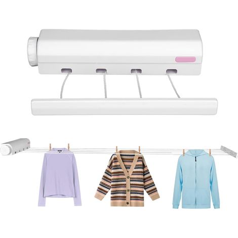 Corde a Linge Retractable, étendage à Linge Mural Fil a Linge Retractable Etendoir Linge Interieur Mural Séchoir à Linge Mural Rétractable avec 4 Fils de 3,2 mètres (1/5)