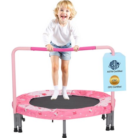 Mini trampoline pliable pour enfant, 955 x 750 mm, fitness rebounder pour tout-petits avec poignée, cadeau d'anniversaire pour enfants de 3 ans et plus, garçons et filles pour s'amuser, rouge (1/5)