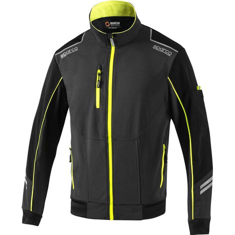 Sparco giacca Light Shell Tech Austin da lavoro leggera taglia XXXL in tessuto tecnico idrorepellente antivento multitasche traspirante e dettagli riflettenti grigio scuro/giallo fluo