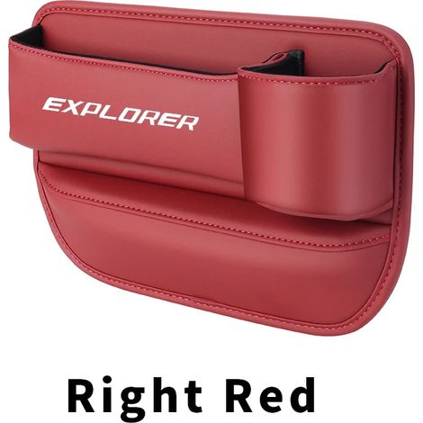 (Rouge droit) Boîte de rangement pour l'espace entre le siège et le porte-gobelet pour Ford Explorer 2023, 2022 et 2021  pochette pour gobelet, téléphone et clés  accessoires intérieurs en cuir pour v (1/5)