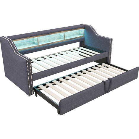 Sofá cama capitoné extensible 90/180 x 190 cm gris oscuro HOMVRA (1/5)
