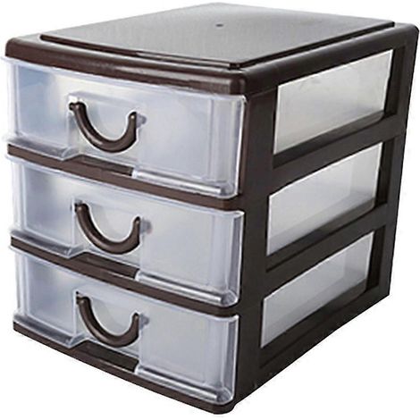 Braune, 3-lagige, multifunktionale Aufbewahrungsbox mit Schubladen, durchscheinender Kunststoffbehälter, Organizer für Kleinigkeiten, kreativer Schreibtisch-Organizer, Kosmetikbehälter-13.3X17.2X15.5c (1/2)