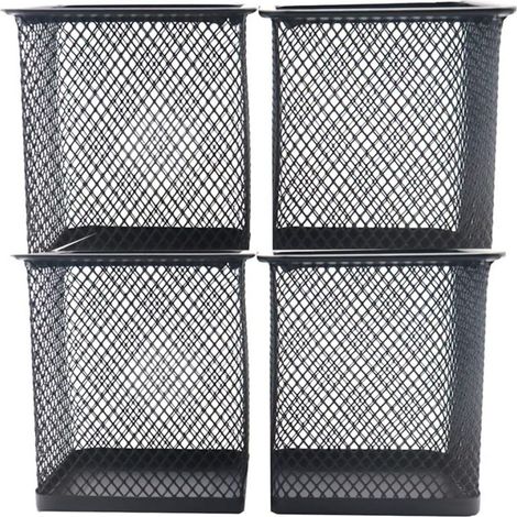 Porte-Crayons - Aluminium - Maille Métallique - Noir - 9 Cm X 10 Cm - Lot De 4 (1/5)