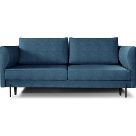 Canapé convertible 4 places ROBBY en tissu avec coffre et pieds en métal noir – 215cm-Bleu charrette (1/5)
