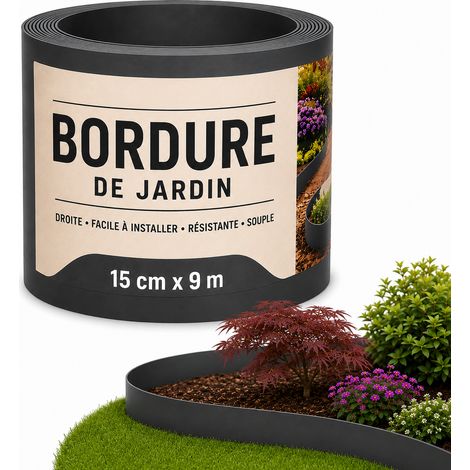 Bordure de Jardin Flexible 15 cm x 9 m - Bordure Fine et Souple pour Pelouse, Massifs et Allées - Délimitation Discrète et Durable - Résistante au Gel et aux UV - (1/5)