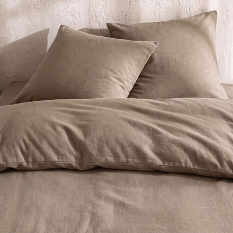 Parure de lit 140x200 flanelle beige Terre de Nuit