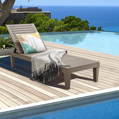 COSTWAY Sonnenliege Gartenliege wetterfest, Terrassenliege 5 verstellbare Rückenlehne, Strandliege Liegestuhl PP für Outdoor, Garten, Rasen und Terrasse Braun (1/5)