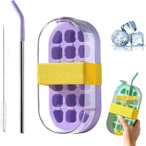 2-in-1-Eisflasche, integrierte Eiswürfelschale, Wasserflasche, neue Eisflasche 2025 für Zuhause, Outdoor, Büro, Eiswürfelbereiter, Gefrierschrank, Kaffee, Saft, Getränke (Lila)