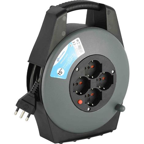 Avvolgicavo elettrico 15 m Electraline, 4 adattatori Prese Universali - 49029