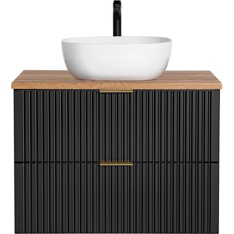 Set mobile sottolavabo NOXERA 80 cm – Nero opaco e rovere – 2 cassetti + lavabo