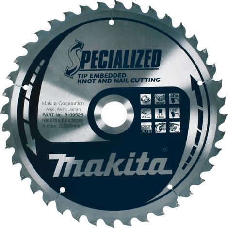 B-09525 Disque scie circulaire, Specialized T.C.T, 270 x 30 mm, 40 D