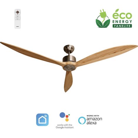 Fanelite - Ventilateur de plafond 164 cm gris et bois NEBA - Moteur DC 35W - Télécommande - Wifi - Très silencieux (1/2)